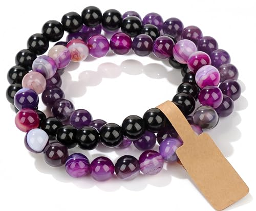 Handmade Echte Natursteinperlen Heilsteine Armband (Lila Achat&Schwarzer Onyx&Amethyst) von WEIZAIJY