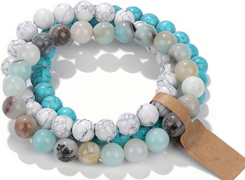 Handmade Echte Natursteinperlen Heilsteine Armband (Amazonit&Weißes Türkis&Türkis) von WEIZAIJY