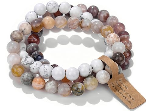 Handmade Echte Natursteinperlen Heilsteine Armband (Bambusblatt Achat&Weißes Heulen&Botswana Achat) von WEIZAIJY