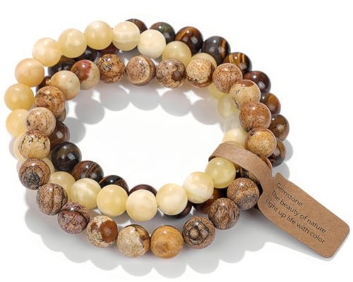 Handmade Echte Natursteinperlen Heilsteine Armband (Bildstein&Old Topaz&Tiger Augenstein) von WEIZAIJY