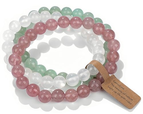 Handmade Echte Natursteinperlen Heilsteine Armband (Erdbeerquarz&Weiße Jade&Grüne Aventurin) von WEIZAIJY