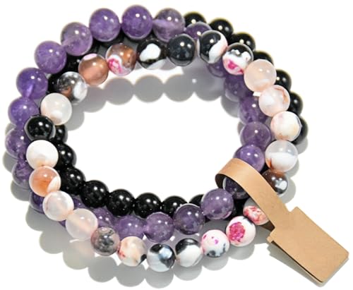 Handmade Echte Natursteinperlen Heilsteine Armband (Flammen Achat&Schwarzer Onyx&Amethyst) von WEIZAIJY