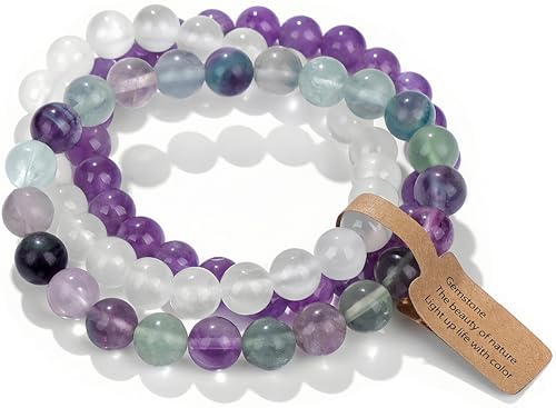 Handmade Echte Natursteinperlen Heilsteine Armband (Fluorit&Weiße Jade&Amethyst) von WEIZAIJY