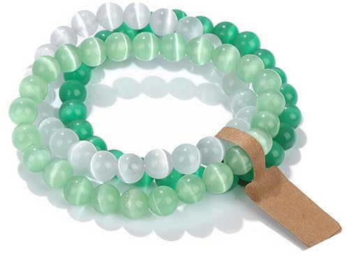 Handmade Echte Natursteinperlen Heilsteine Armband (Grüne Katzenstein&Weißer Katzenstein&Grüne Katzenstein) von WEIZAIJY