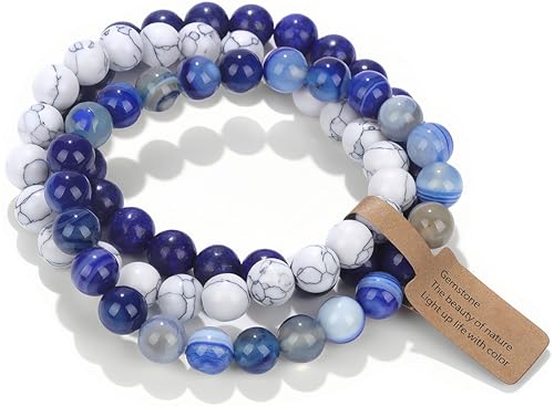 Handmade Echte Natursteinperlen Heilsteine Armband (Lapis Lazuli Jade&Weißes Türkis&Blau gestreifte Achat) von WEIZAIJY