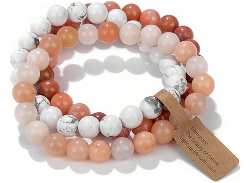 Handmade Echte Natursteinperlen Heilsteine Armband (Pink Aventurine&Weißes Heulen&Pink Aventurine) von WEIZAIJY