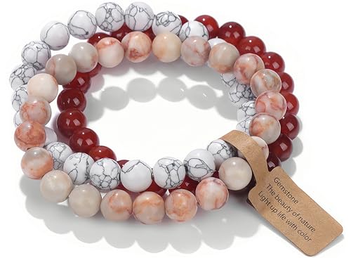 Handmade Echte Natursteinperlen Heilsteine Armband (Red Picasso Jasper&Weißes Türkis&Rotes Achat) von WEIZAIJY