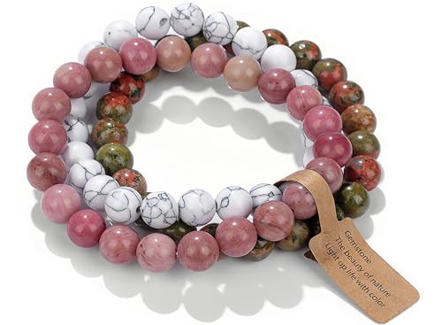 Handmade Echte Natursteinperlen Heilsteine Armband (Rhodochrosit&Weißes Türkis&Unakit) von WEIZAIJY