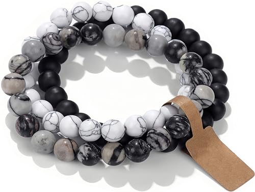 Handmade Echte Natursteinperlen Heilsteine Armband (Schwarzer Picasso Jasper&Weißes Türkis&Matte schwarze Onyx) von WEIZAIJY