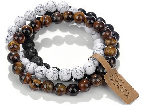 Handmade Echte Natursteinperlen Heilsteine Armband (Tiger Augenstein&Weißes Türkis&Lava) von WEIZAIJY