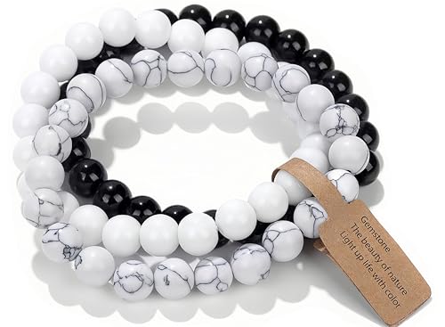 Handmade Echte Natursteinperlen Heilsteine Armband (Weißes Porzellan&Weißes Türkis&Schwarzer Onyx) von WEIZAIJY