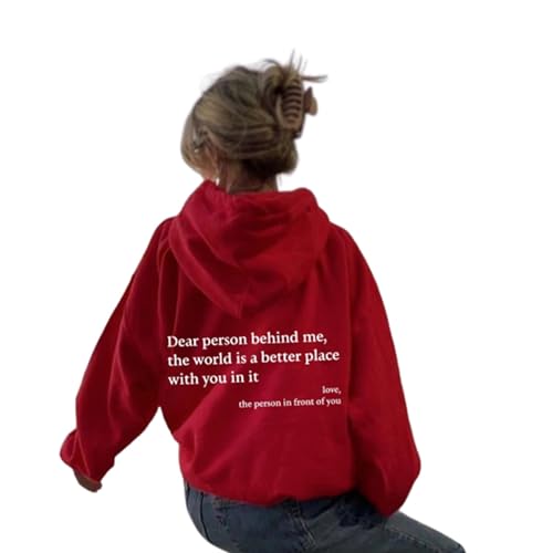 Dear Person Behind Me Hoodie, You Are Enough Hoodie, Pullover Hoodie Loose Graphic Sweatshirts for Women (Red,X-Large) von WEJDYKG