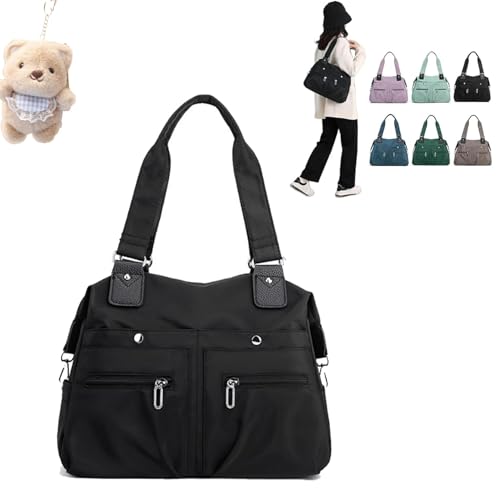 WEJDYKG Langrents Nylon Tote Bag, Langrents Nylon Waterproof Tote Bag, Large Capacity Waterproof Multi Pocket Shoulder Bag (Black,Free Size) von WEJDYKG