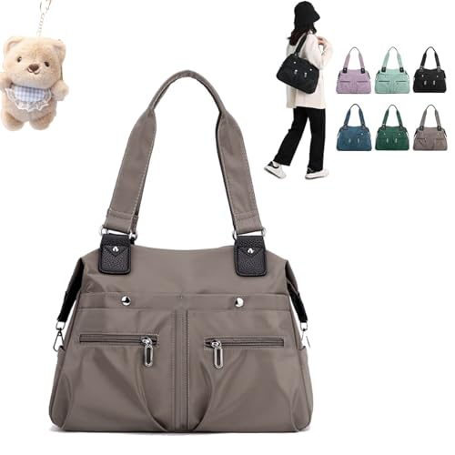 WEJDYKG Langrents Nylon Tote Bag, Langrents Nylon Waterproof Tote Bag, Large Capacity Waterproof Multi Pocket Shoulder Bag (Brown,Free Size) von WEJDYKG