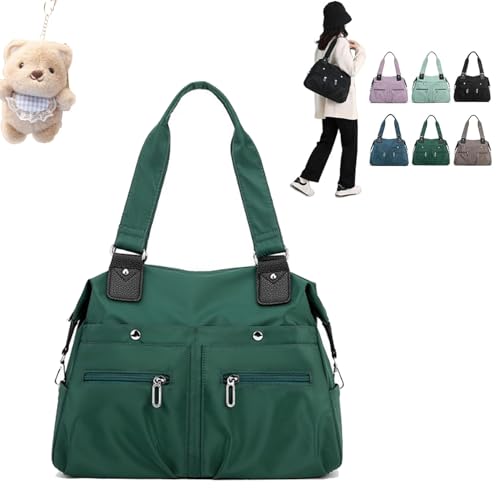 WEJDYKG Langrents Nylon Tote Bag, Langrents Nylon Waterproof Tote Bag, Large Capacity Waterproof Multi Pocket Shoulder Bag (Green,Free Size) von WEJDYKG