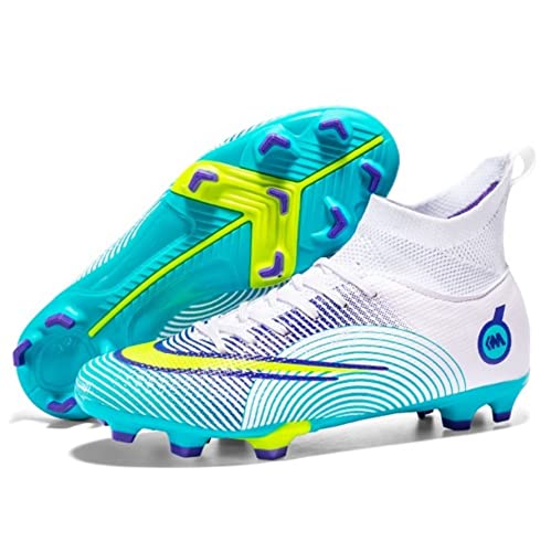 WEJIESS Männer hohe Top-Fußballschuhe Lange Spikes bequem atmungsaktiv Kinder Fußballtraining Sportschuhe TF Boden Jugend Kunstrasen Training Fußballschuhe von WEJIESS