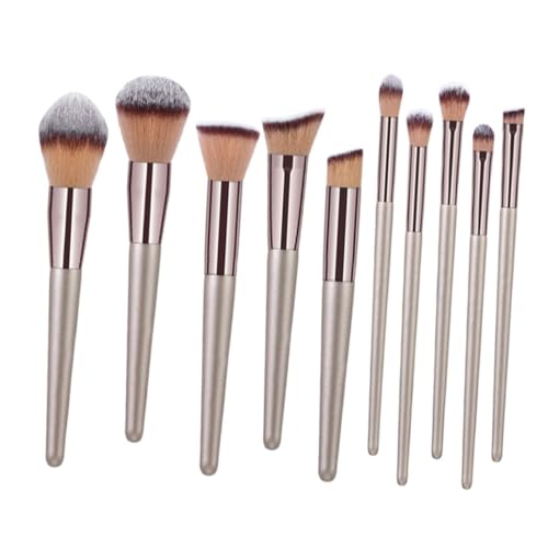 WEKADRIN 10 Stück Teiliges Make Up Pinselset Professionelles Kosmetik Tool für Foundation Concealer Puder und Lidschatten Weiche Borsten Elegant Goldfarben für Makeup Anfänger und Profis von WEKADRIN