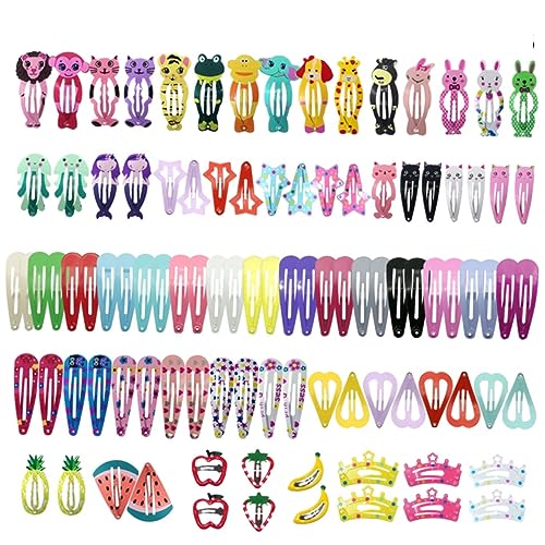 WEKADRIN 100 Stück Teiliges Haarspangen mit Niedlichen Tier und Herzformen Bunte Cartoon Haarklammern Rutschfeste Haarschmuck für Mädchen Vielseitige Styling Accessoires von WEKADRIN