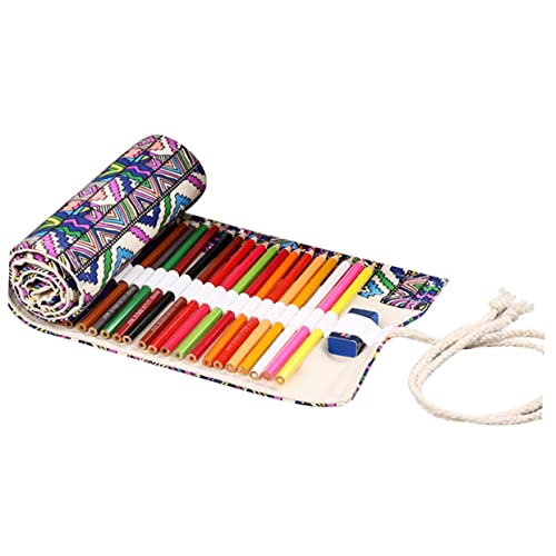 WEKADRIN 1Stück Ethnischer Stil Handgemachte Canvas Stiftetui Roll Up Große Kapazität Bleistiftaufbewahrung Organizer mit Fächern für Stifte und Malutensilien von WEKADRIN
