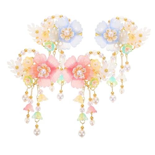 WEKADRIN 2 Paar Haarnadeln Mit Blumenquasten: Kopfbedeckung Mit Perlenclips – Retro-haarschmuck Aus Chinesischem Hanfu, Schmuck Für Und Mädchen, Hochsteckfrisur, Langes Haar von WEKADRIN