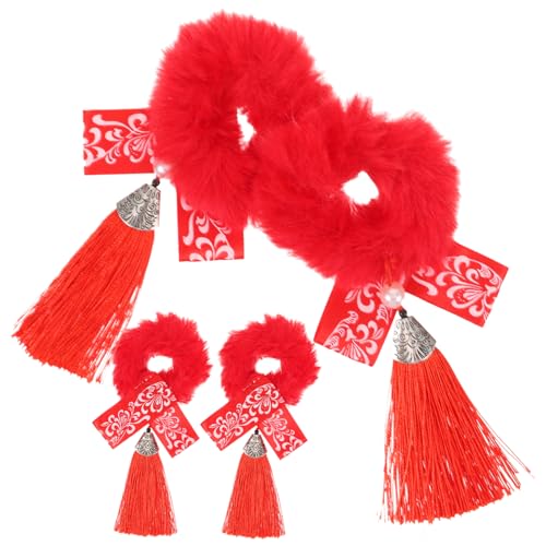 WEKADRIN 2paare Chinesische Quasten Haargummis Für Festliche Haarreifen Für Neujahr Stilvolle Haaraccessoires Mit Rotem Design Und Eleganter Textur von WEKADRIN