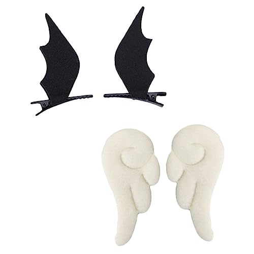 WEKADRIN 2 Paare Engelsflügel Haarklammern aus Leder Cartoon Haarschmuck für Mädchen Süße Haarspangen in Weiß und Schwarz Umweltfreundliche Hair Clips für Party und Alltag von WEKADRIN