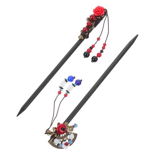 WEKADRIN 2 Stück Antike Haarnadeln Stilvolle Holz haarstäbe mit Minimalistischem Design Leichte Haaraccessoires für Damen Zufällige Farben für Traditionelle Frisuren und Zufällige Farbe von WEKADRIN