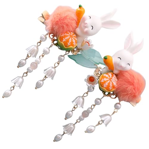 WEKADRIN 2 Stück Chinesische Haarklammern Plüsch bunny und Quaste Niedliche Haarspangen für Mädchen und Damen Weiche Ohranhänger Haarschmuck Geeignet für Hochzeit und Alltag von WEKADRIN