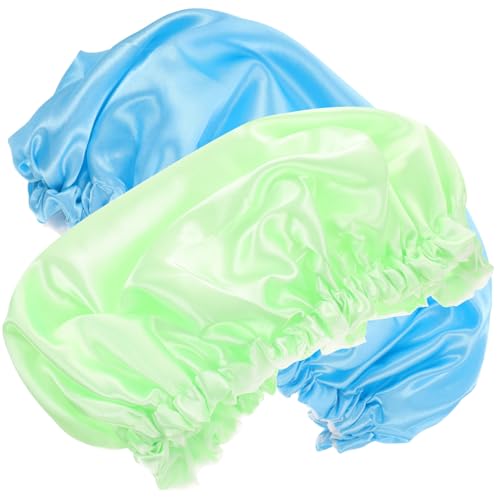 WEKADRIN 2 Stück Doppellagige Wasserdichte Duschhauben aus Satin und EVA mit Elastischem Atmungsaktiv Verstellbar Geeignet für Damen Schlafhaube Schutz bei Kosmetik Spa und Bad von WEKADRIN