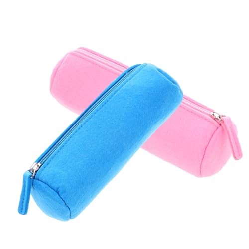 WEKADRIN 2 Stück Filz Stifttasche mit Reißverschluss Große Kapazität Kompakte Aufbewahrung für Stifte Lineal Schere Farbiges Federmäppchen für Schule und Büro und Himmelblau von WEKADRIN
