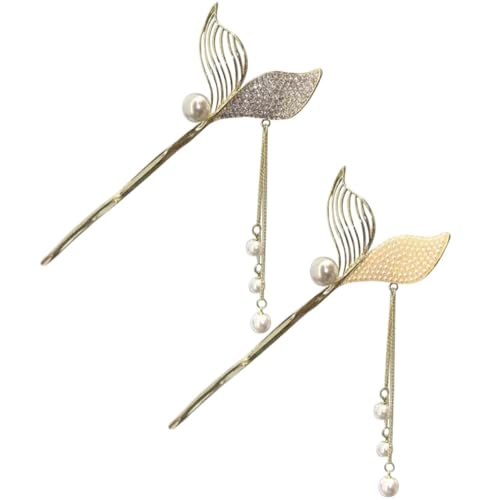 WEKADRIN 2 Stück Fischschwanz Haarstäbe mit Perlen und Quasten Leichte Legierung Haarnadeln für Langes Haar Retro Haarschmuck für Alltag Party Hochzeit Geschenkidee für Damen von WEKADRIN