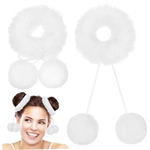 WEKADRIN 2 Stück Fluffy Haargummis Weiße Plüsch Ponytail Haarschleifen Weiche Elastische Haarbänder Schonend Für Frauen Frisuren Buns Zöpfe von WEKADRIN