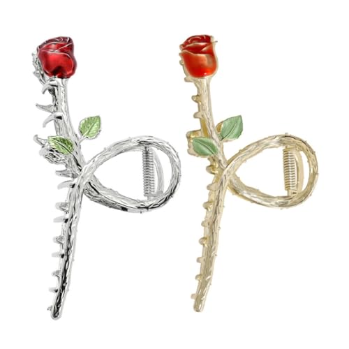 WEKADRIN 2 Stück Metallic Haarklammern mit Roter Rosenverzierung Retro Haarklammer für Feines und Dünnes Haar Stilvolle Haarspangen Damen Haarschmuck Eleganter Griff für Frisuren von WEKADRIN