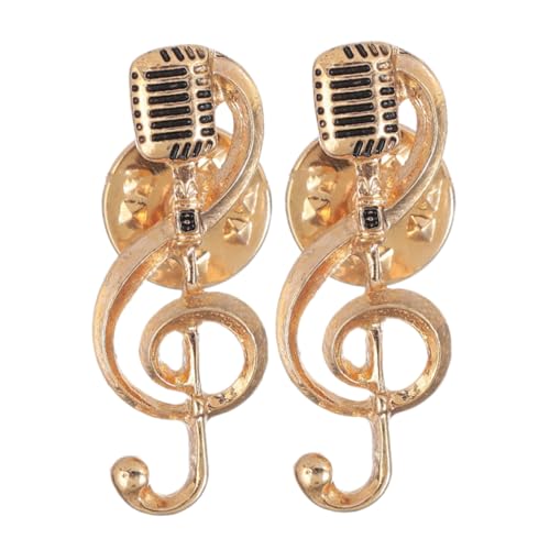 WEKADRIN 2 Stück Musikbroschen Gold Mikrofon und Noten Anstecker Herren Damen Modisches Schmuckaccessoire für Kleidung Taschen und Hüte von WEKADRIN