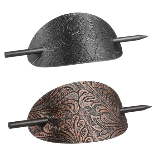 WEKADRIN 2 Stück Retro Haarnadel Teilig Leder Haarschmuck Oval Haarklammer Haargabel für Dutt Haarstyling Damen Mädchen Stilvoll Rutschfest Eleganter Haarhalter für Alltag Hochzeit Party von WEKADRIN