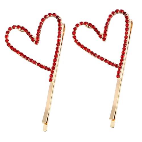 WEKADRIN 2 Stück Teiliges Damen Modische Rote Herz haarspangen aus Legierung mit Strass Elegante Haarclips für Alltag Party Hochzeit Stilvolle Seiten Ponyklammern von WEKADRIN