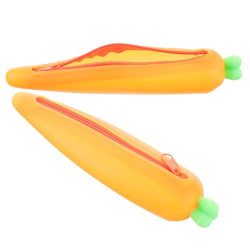 WEKADRIN 2 Stück Teiliges Federmäppchen aus Lebensmittelechtem Silikon Karottenform Große Kapazität Weiches Stifteetui für Mädchen Praktischer Schreibwaren Organizer Handlich und Tragbar von WEKADRIN