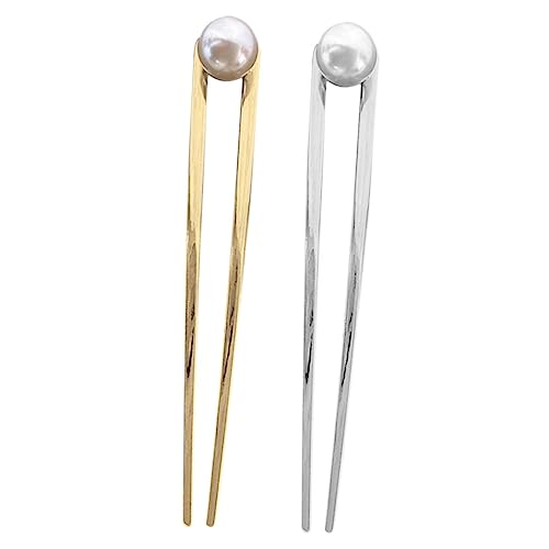 WEKADRIN 2 Stück Teiliges Haarforken mit Perlen Vintage Haarnadeln für Damen Große U Förmige Haarstäbe in Gold und Silber Haarschmuck für Hochzeiten Partys und Alltagsfrisuren von WEKADRIN