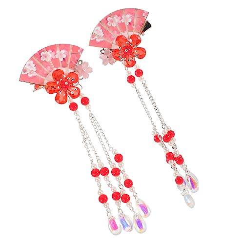 WEKADRIN 2 Stück Teiliges Haarklammer für Mädchen Rote Blumen Haarspangen mit Quasten und Fächerdesign Leichte Haarclips für Alltag Party Hochzeit und Festliche Anlässe von WEKADRIN