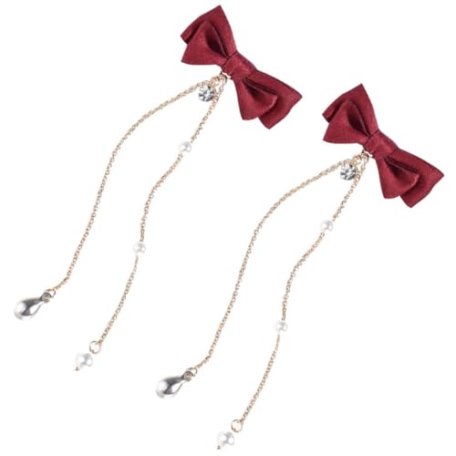 WEKADRIN 2 Stück Teiliges Haarschleifen für Damen Rote Seiden Haarspangen mit Süßer Schleifen und Perlenverzierung Leichte Charmante Haaraccessoires für Alltag und Besondere Anlässe von WEKADRIN