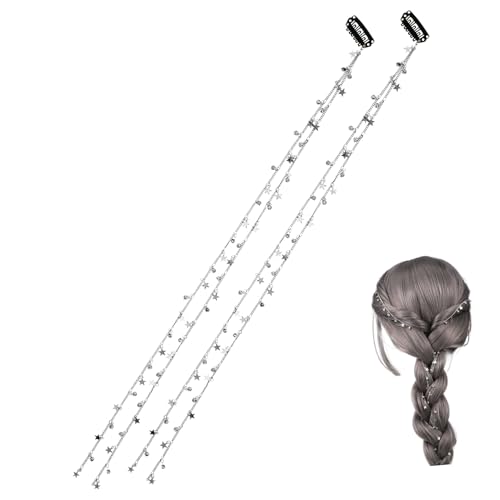 WEKADRIN 2 Stück Teiliges Haarschmuck mit Sternanhänger Langlebige Haarketten Clip in Flechtketten mit Quasten Eleganter Haarschmuck für Frauen Vielseitiges Haarzubehör für Alltag und von WEKADRIN