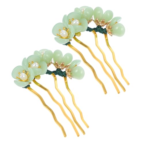 WEKADRIN 2 Stück Teiliges Jade Haarstäbe Vintage Blüten Design Glatte Kanten Haarschmuck für Frauen Chinesischer Haarstab für Hanfu Hochsteckfrisuren und Stilvolle Dutts von WEKADRIN