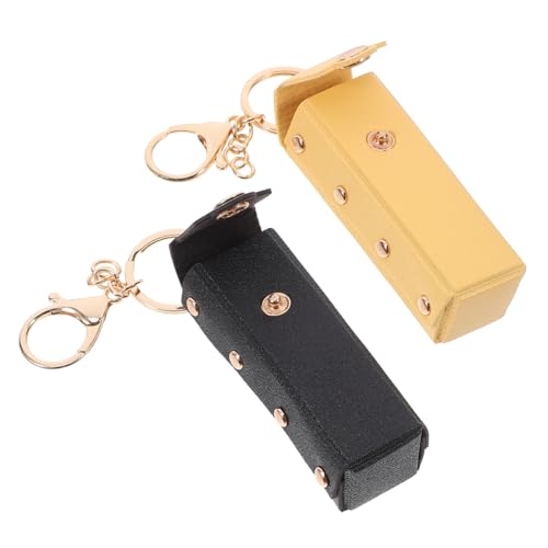 WEKADRIN 2 Stück Teiliges Lippenstift Schlüsselanhänger aus Kunstleder Wasserfester Lippenstift Aufbewahrungsbeutel Tragbar Langebig Leicht für Damen und Mädchen in Schwarz und Gelb von WEKADRIN