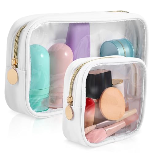 WEKADRIN 2 Stück Teiliges PVC Kosmetiktaschen Halbtransparent Strapazierfähig Reißfest mit Stabilem Nylon für Damen Reise Kulturbeutel Make Up Organizer Toilettenartikel Aufbewahrung von WEKADRIN