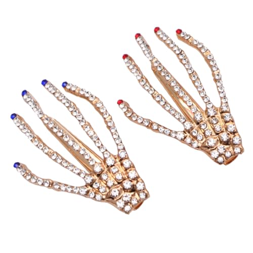 WEKADRIN 2 Stück Teiliges Skelett Hand Haarspangen Punk Haarschmuck in Rot und Blau Halloween Haarklammern Modische Krallen Haarnadeln für Damen und Mädchen Auffälliges Gothic Accessoire von WEKADRIN
