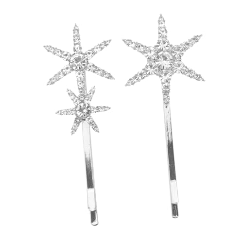 WEKADRIN 2 Stück Teiliges Strass Haarspangen mit Funkelnden Sternen Stilvolle Haarnadeln für Damen Modische Haarschmuck Clips Geeignet für Hochzeit Party und Alltag Silberfarbene Barrette von WEKADRIN