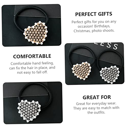 WEKADRIN 2 Stück Vintage Haargummi Teilig Herz Design mit Perlen Strass Elastische Haarschleifen für Damen und Mädchen Modischer Haarschmuck für Alltag Party und Besondere Anlässe von WEKADRIN