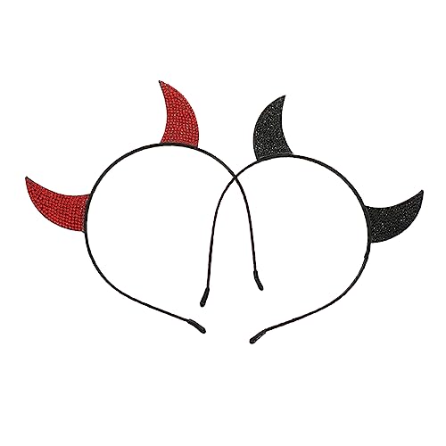 WEKADRIN 2 Stück Wasserfunkelnde Teufelshörner Haarreif Halloween Kostüm Zubehör Handgefertigtes Stirnband mit Schwarzen und Roten Hörnern für Karneval Cosplay und Party von WEKADRIN