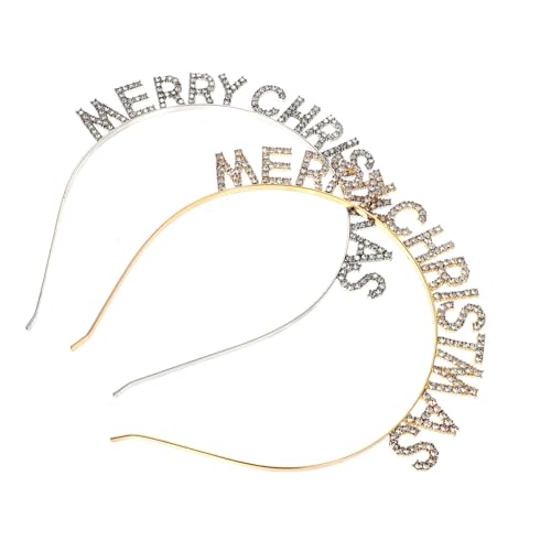 WEKADRIN 2 Stücke Teiliges Haarschmuck Damen Rhinestone Buchstaben Haarreifen Merry Christmas Festlich Glitzernd für Party Weihnachten Neujahr Gold Weiß von WEKADRIN