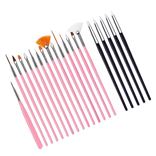WEKADRIN 20stücke Teiliges Nail Art Pinselset Silikon Nagelpinsel Malpinsel Für Präzise Nageldesigns Rosa Pinsel Schwarze Silikonstifte Für Feine Details Und Kreative Nail Art von WEKADRIN